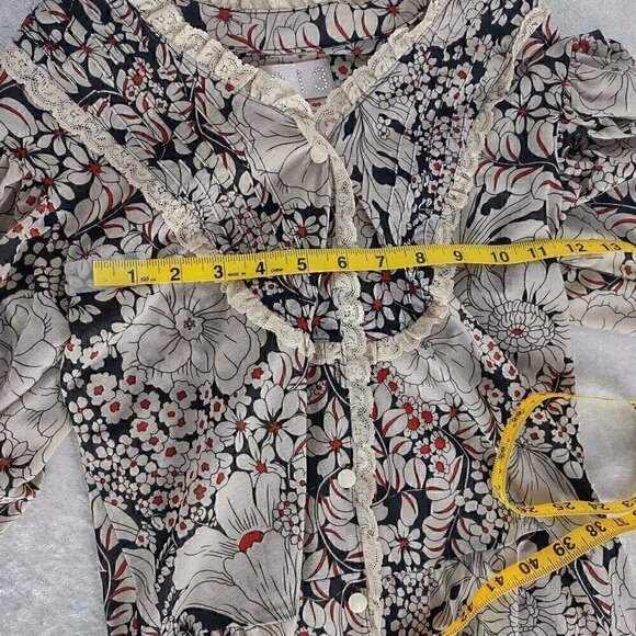 213 by Michelle Kim Multicolor Long Lace Sleeve Victorian Inspired Blouse Sz S - Picture 10 of 15